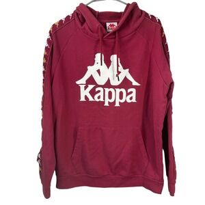 Kappa Hoodie Mens XXL Red Pullover Sweatshirt Logo Tape Yellow White